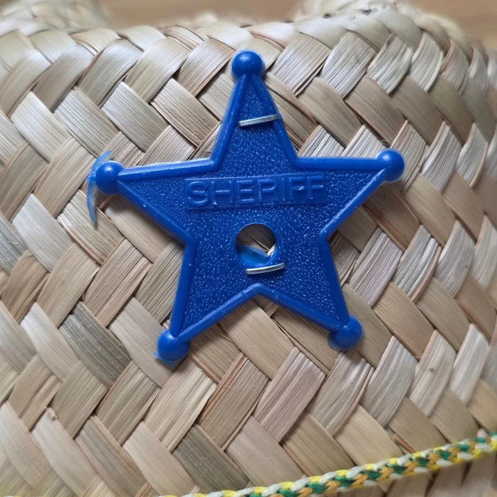 Cowboy‎ Sheriff Woven Straw Hat Kids Red Blue Star Chin Strap